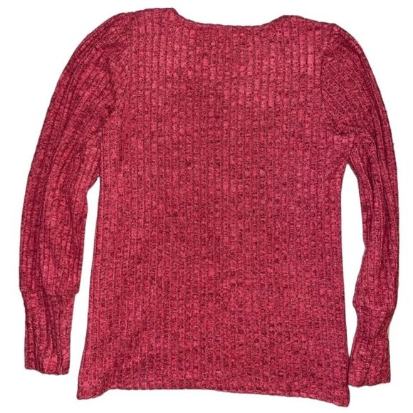 Women’s Soft Red Ribbed Long Sleeve Blouse - Picture 4 of 5